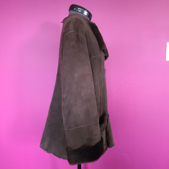 Chocolate Brown 100% Genuine Shearling/Suede Jacket - Picture 3 of 7